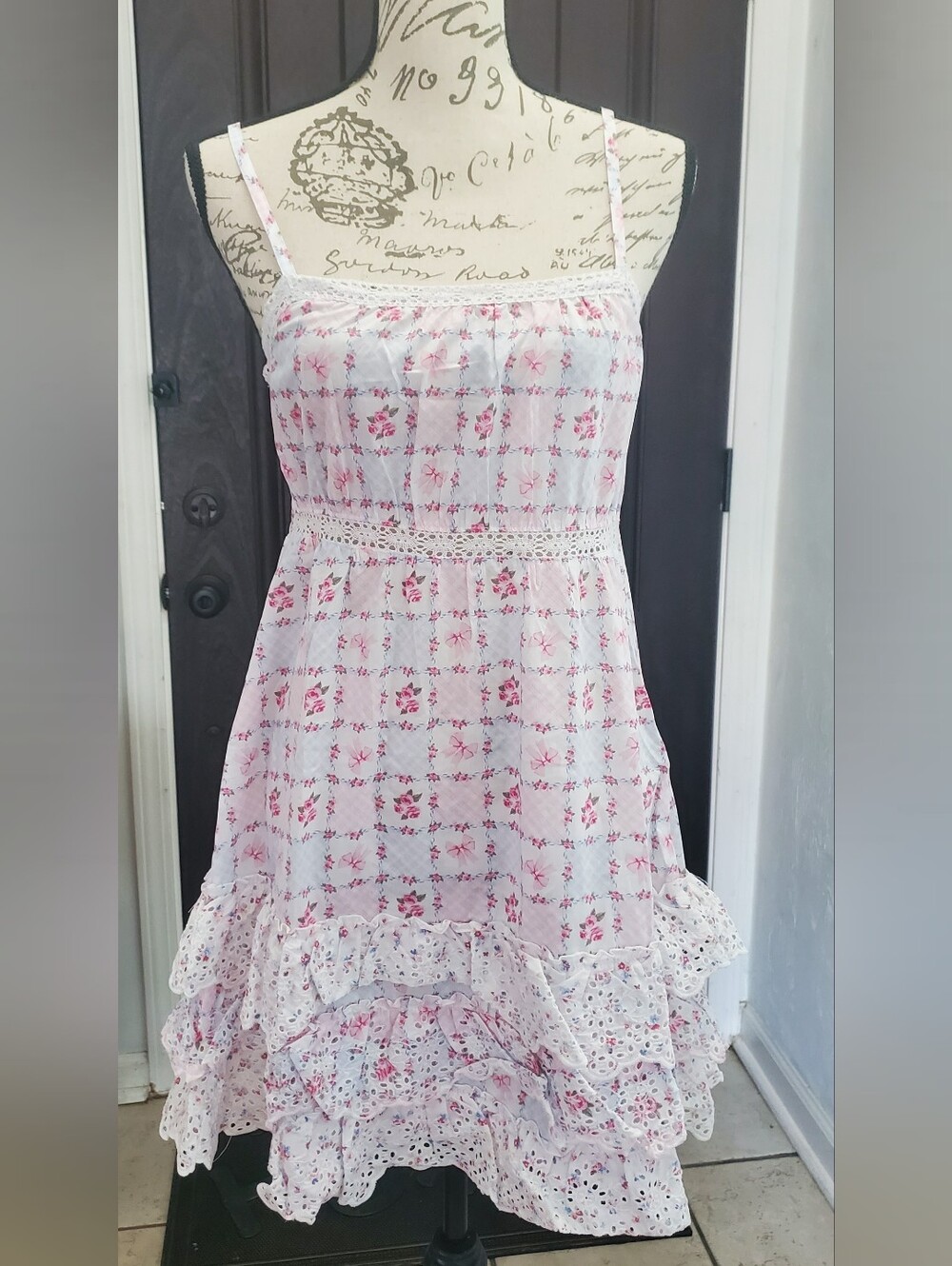 Envogue in Love White and Pink 100% Cotton Floral Nightdress M